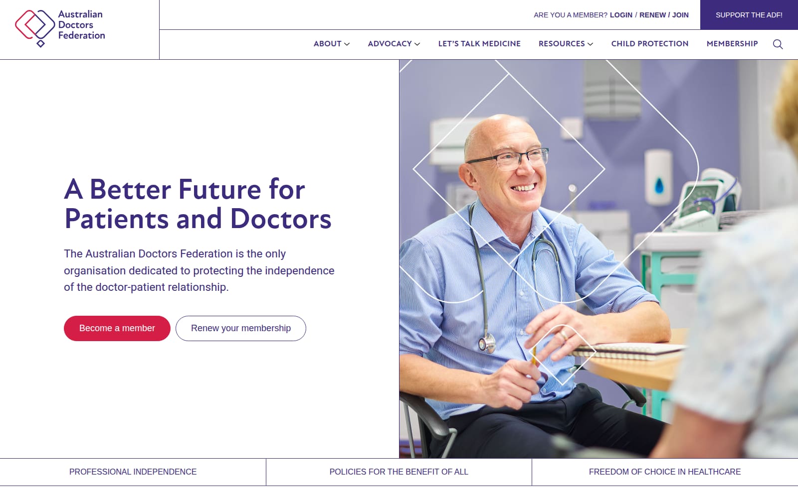 The Australian Doctors Federation homepage today