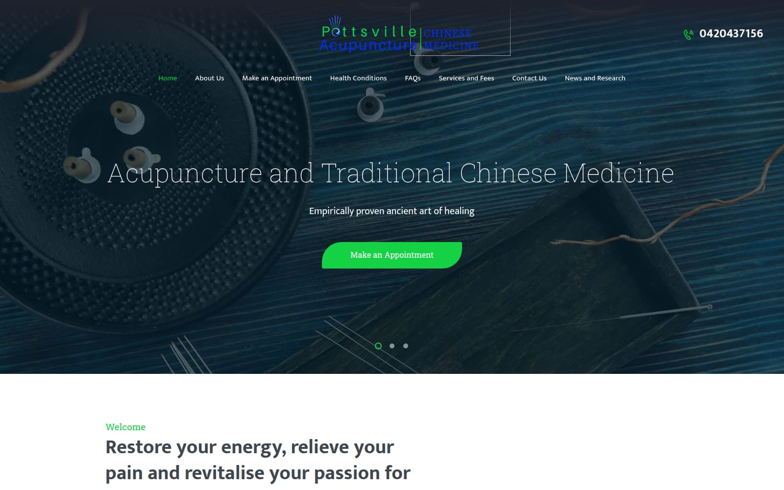 The Pottsville Acupuncture homepage in January 2024, before the work