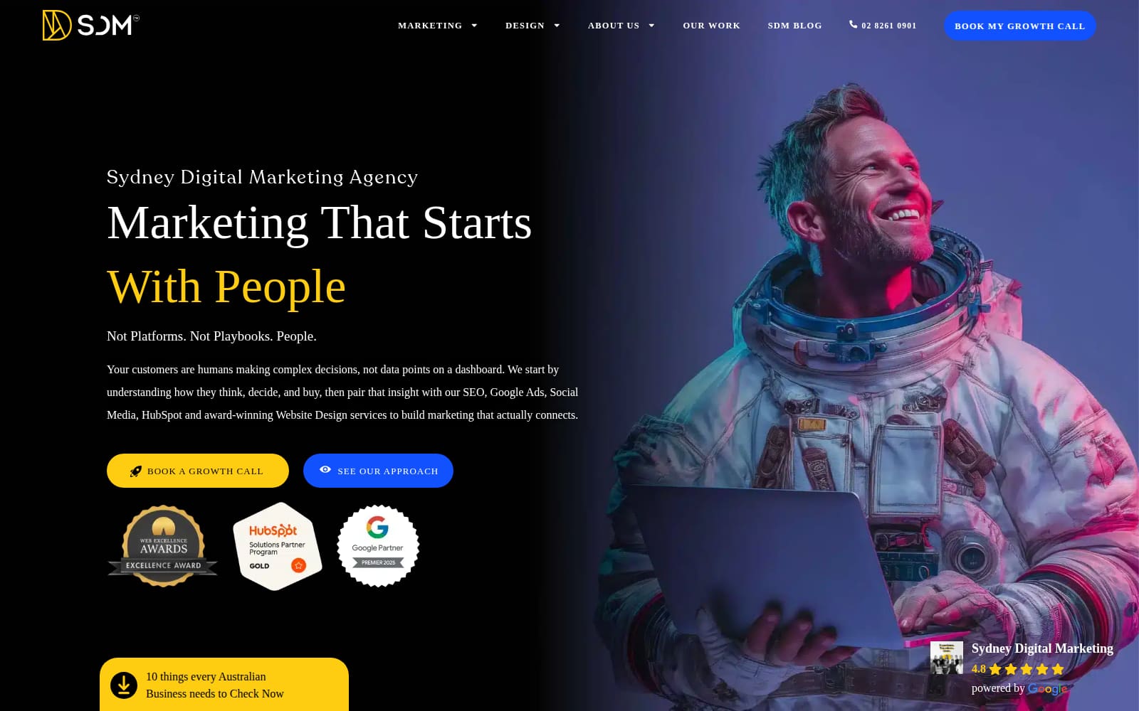 The Sydney Digital Marketing homepage today