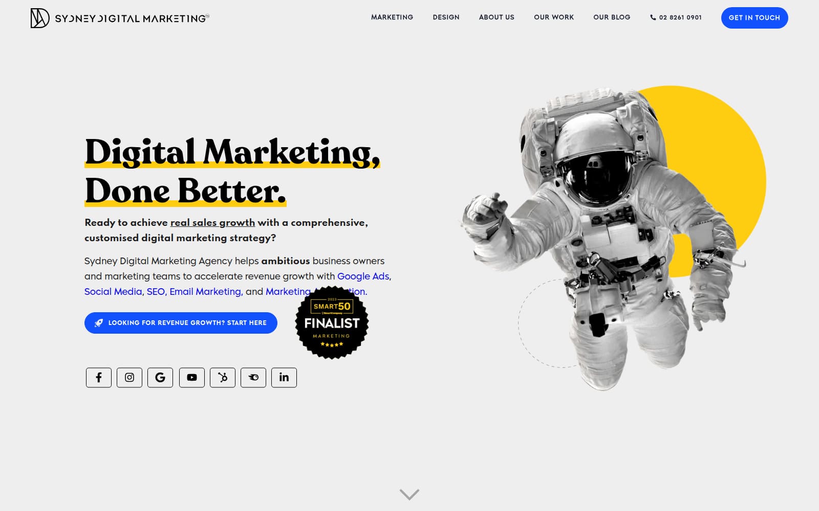The Sydney Digital Marketing homepage in April 2024, before the work