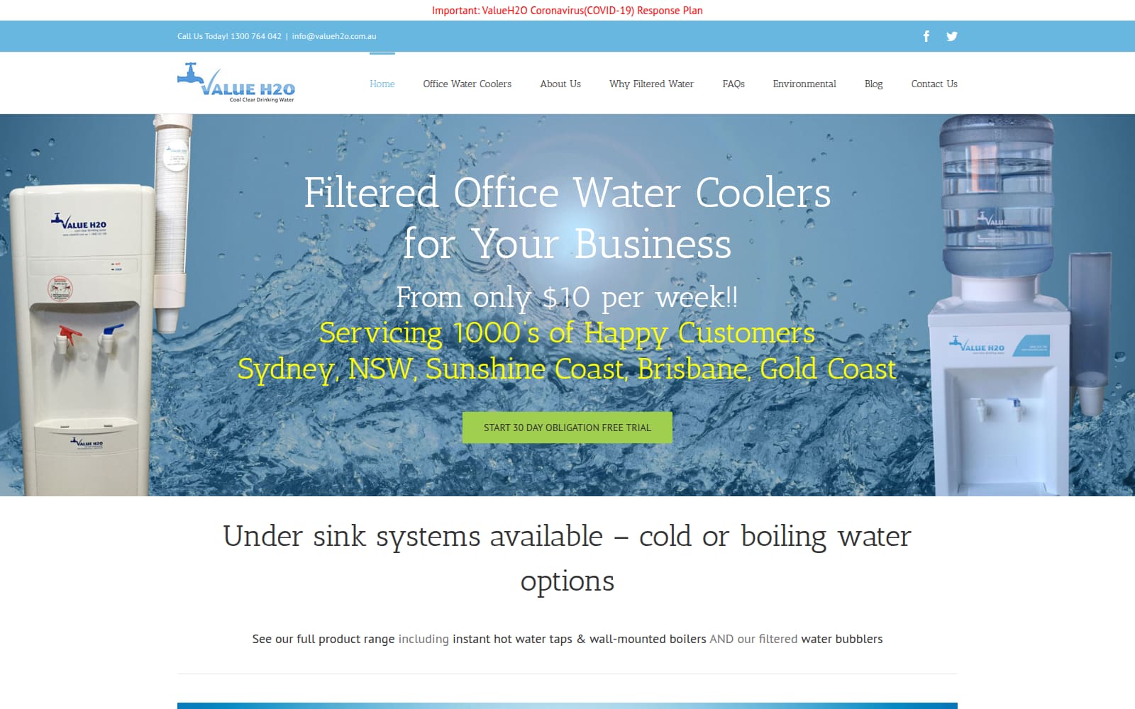 The Value H2O homepage in January 2021, before the work