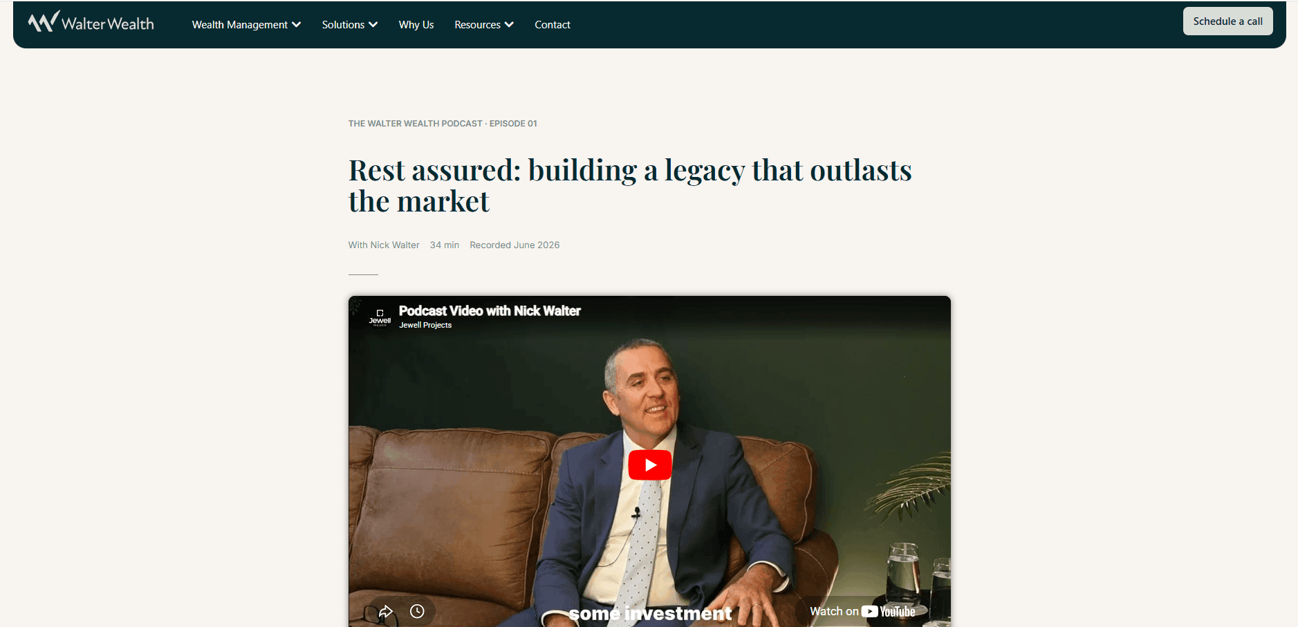 A Walter Wealth podcast episode page with Nick Walter