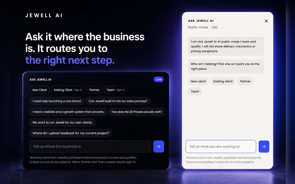 Jewell AI: ask it where the business is and it routes you to the right next step, with a partner signing off